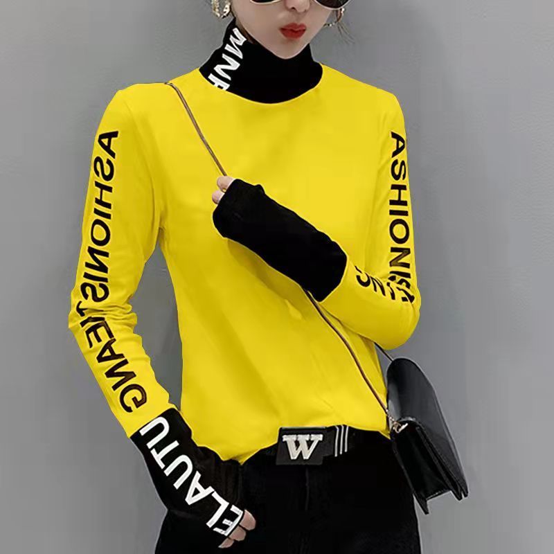Winter Clothing Offer - 여성용 프린트 옐로우 터틀넥 티셔츠 2025