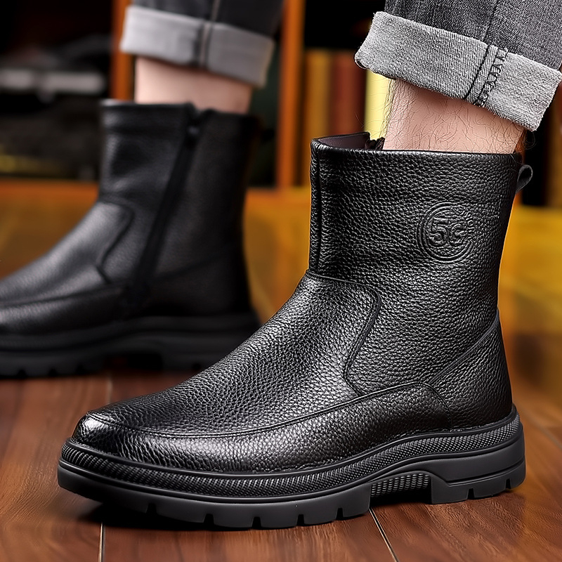 Snow Boot Fur Lined - 남성용 하이탑 가죽 스노우 부츠 따뜻한