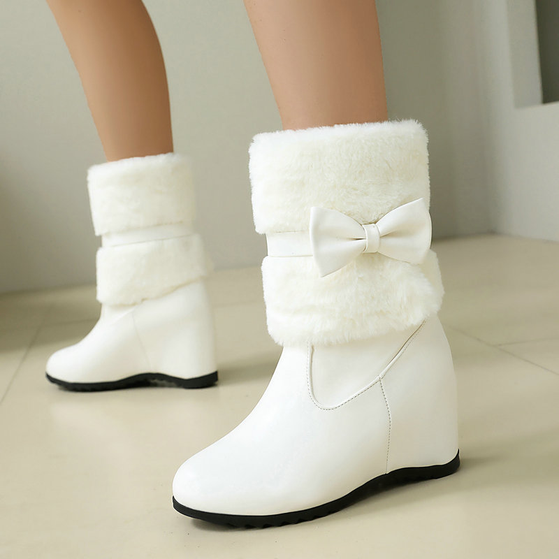 Snow Boot Fur Lined - 여성용 블랙 화이트 겨울 스노우 부츠