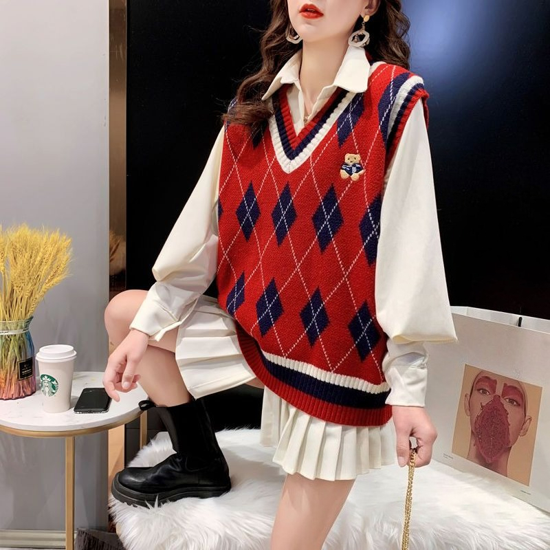 Winter Clothing Offer - 여성용 레드 니트 조끼 민소매 겨울