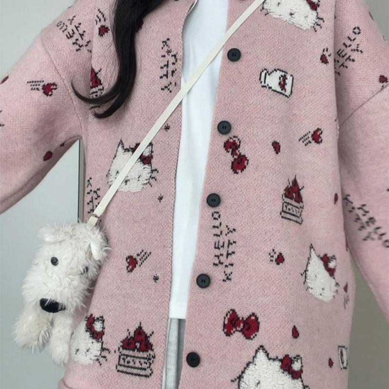 Winter Clothing Cute - 헬로 키티 카와이 여성 카디건 스웨터