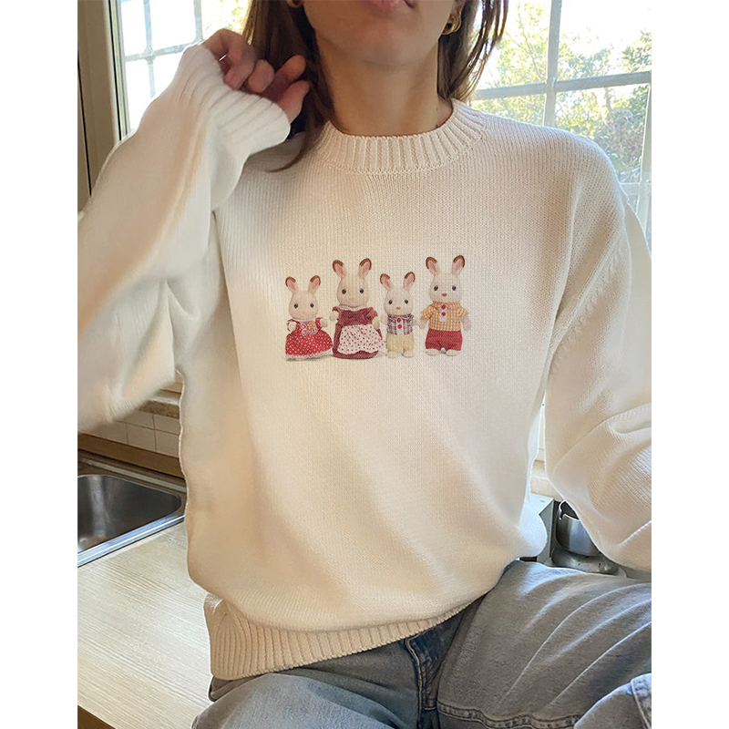 Winter Clothing Cute - 용수철 스웨터, 귀여운 토끼 패턴, 레트로