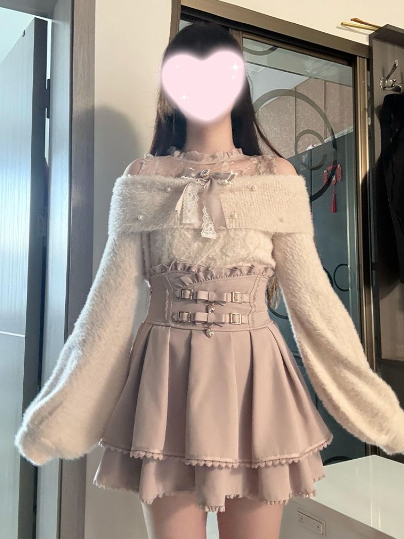 Winter Clothing Cute - 일본식 달콤한 로리타 오프 숄더 스웨터