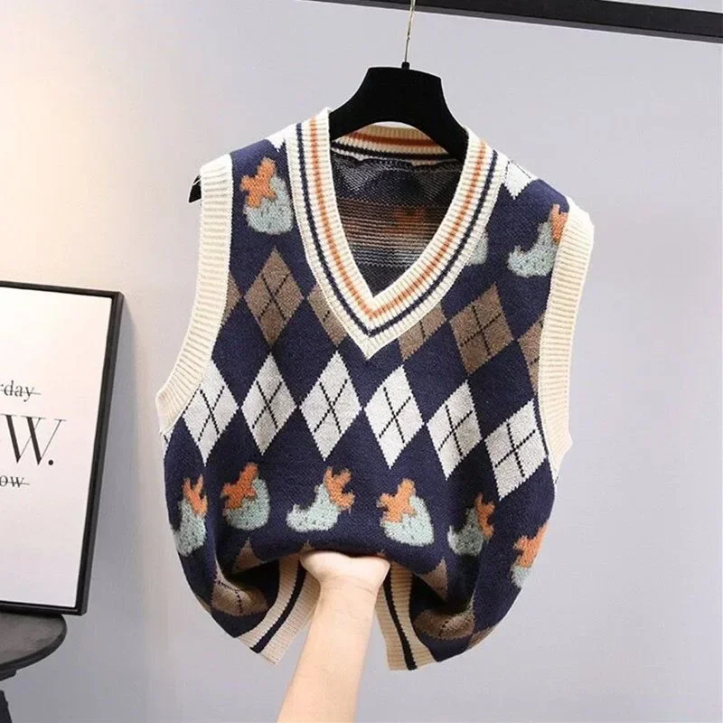 Winter Clothing Cute - 여성용 브이넥 니트 조끼 짧은 조끼