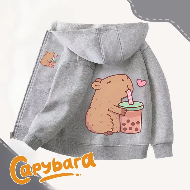 Winter Clothing For Boys - Capybara 지퍼 후드 코트, 소녀 소년