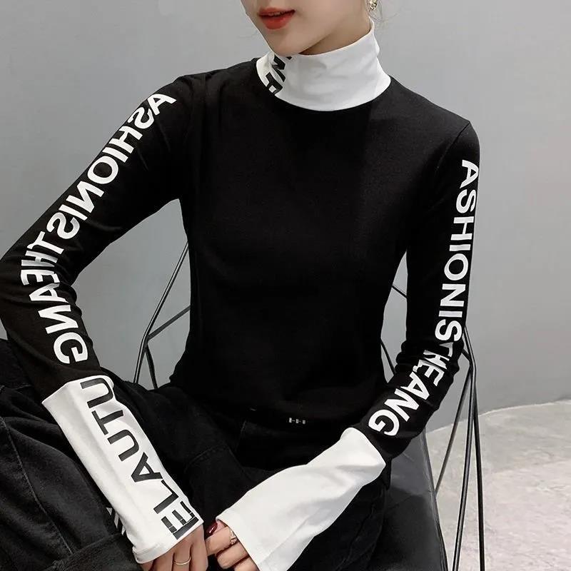 여성용 프린트 옐로우 터틀넥 티셔츠 2025 고품질 캐 - Winter Clothing Offer 리뷰 및 가격