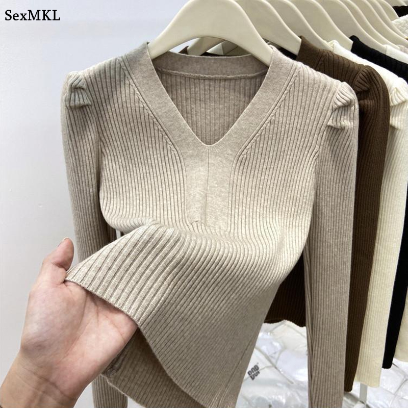 우아한 V넥 겨울 기본 스웨터 여성 풀오버 캐주얼 긴팔 - Winter Clothing Factory Outlet 리뷰 및 가격