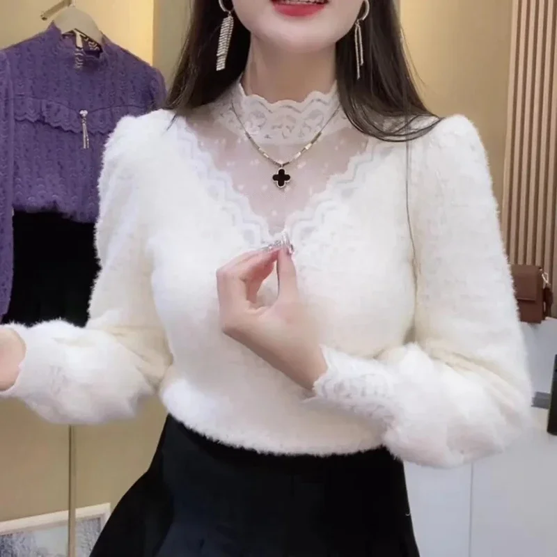 가을 겨울 레이스 탑 블라우스 여성 2024 우아한 패 - Winter Clothing Factory Outlet 리뷰 및 가격