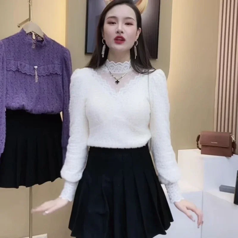 가을 겨울 레이스 탑 블라우스 여성 2024 우아한 패 - Winter Clothing Factory Outlet 리뷰 및 가격
