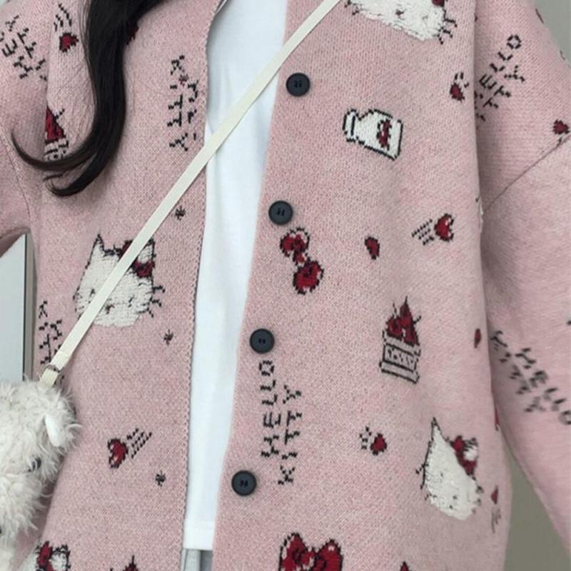 헬로 키티 카와이 여성 카디건 스웨터 Sanrioed  - Winter Clothing Cute 리뷰 및 가격