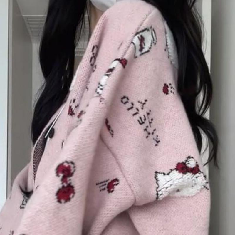 헬로 키티 카와이 여성 카디건 스웨터 Sanrioed  - Winter Clothing Cute 리뷰 및 가격
