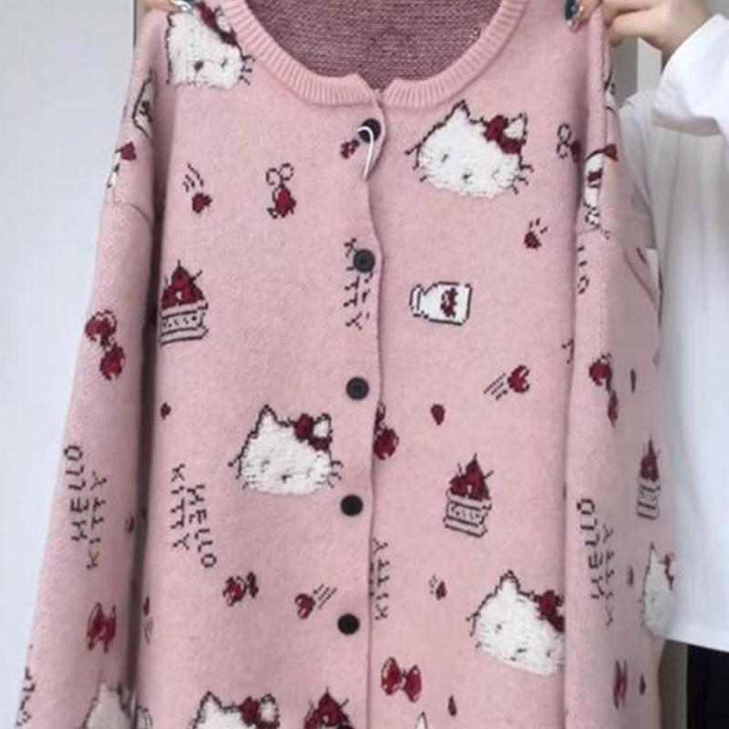 헬로 키티 카와이 여성 카디건 스웨터 Sanrioed  - Winter Clothing Cute 리뷰 및 가격
