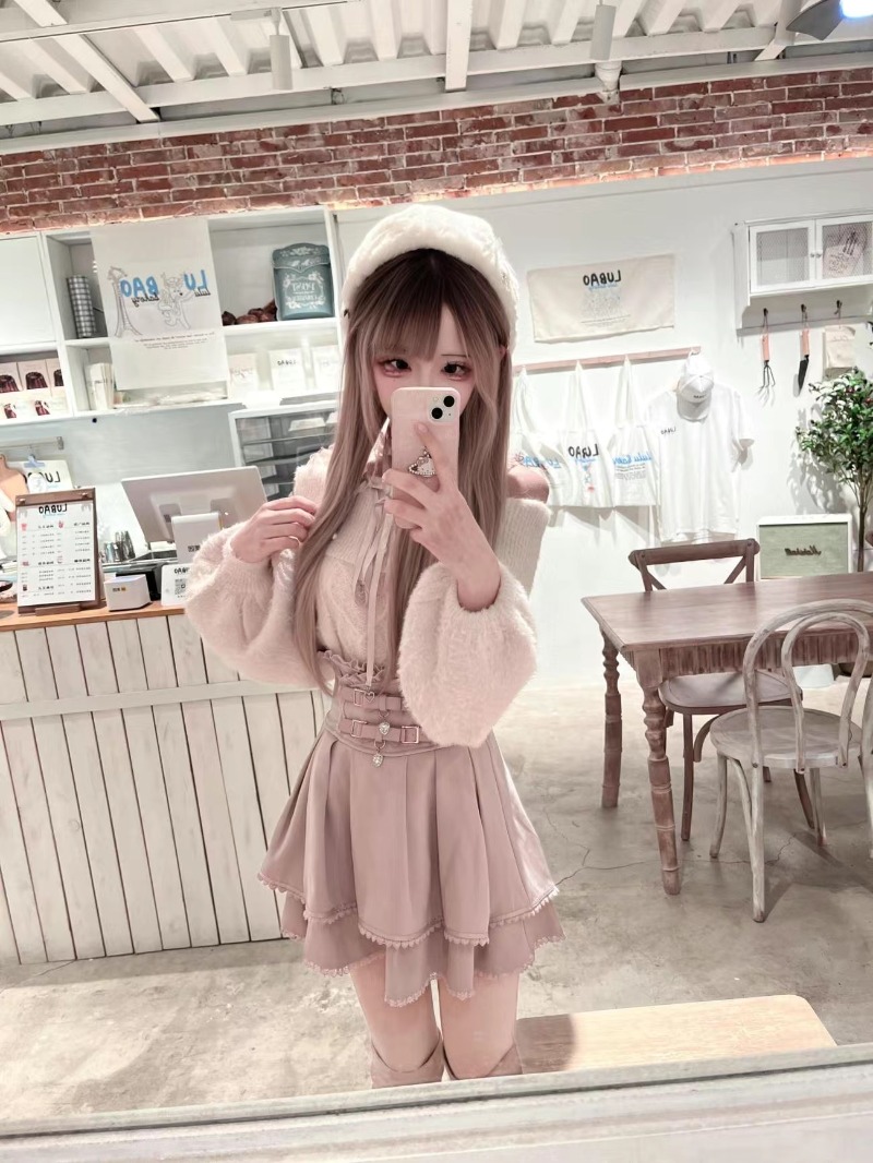 일본식 달콤한 로리타 오프 숄더 스웨터 + 핑크 하이  - Winter Clothing Cute 리뷰 및 가격