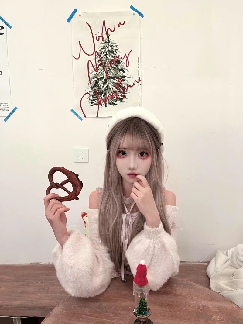 일본식 달콤한 로리타 오프 숄더 스웨터 + 핑크 하이  - Winter Clothing Cute 리뷰 및 가격