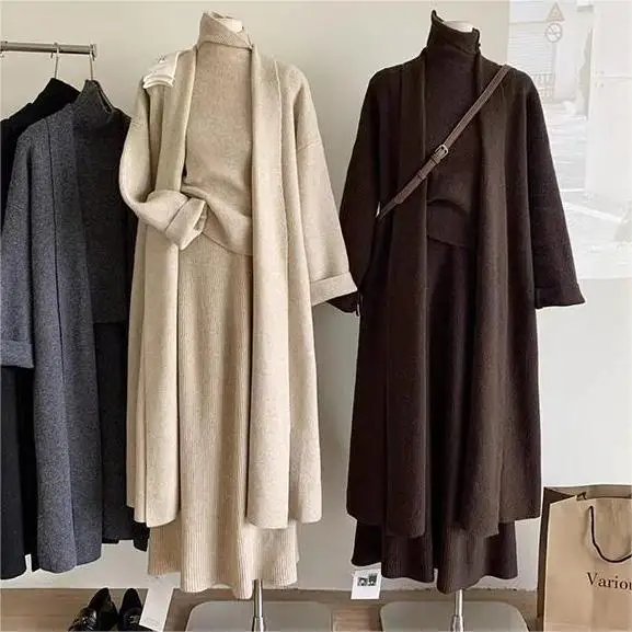 3 조각 세트 여성 긴 스웨터 조끼 2025 점퍼 드레 - Winter Clothing Sale 리뷰 및 가격
