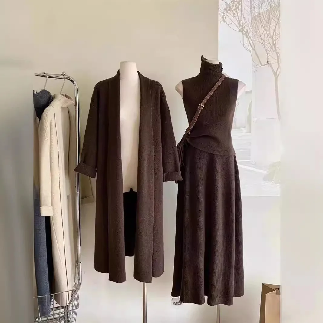3 조각 세트 여성 긴 스웨터 조끼 2025 점퍼 드레 - Winter Clothing Sale 리뷰 및 가격