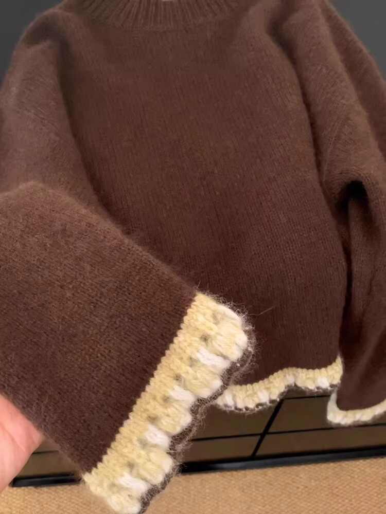 여성용 브라운 패치 워크 풀오버 스웨터 하라주쿠 빈티지 - Winter Clothing Factory Outlet 리뷰 및 가격