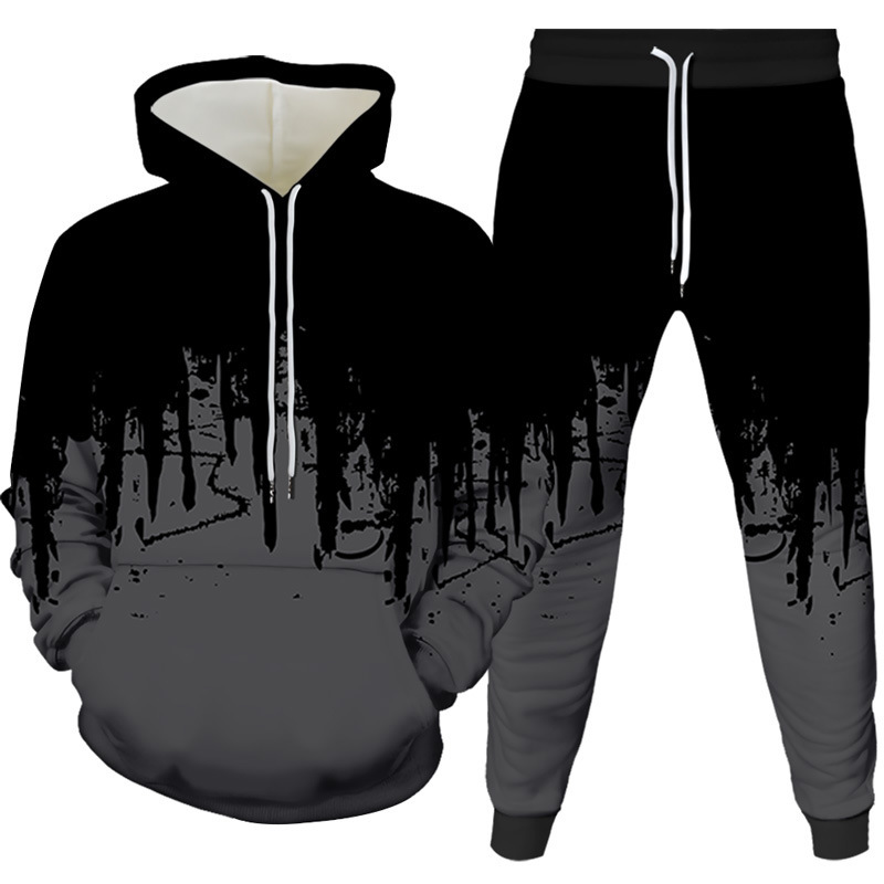 잉크 페인팅 3D 프린팅 후드티 팬츠 세트 남성 패션  - Winter Clothing Hoodie 리뷰 및 가격